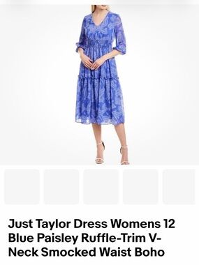 Just...Taylor Royal Blue Paisley V-Neck Tiered Midi Dress